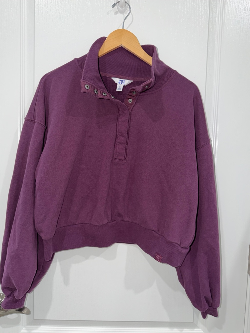JoyLab  Plum Snap-Front Cropped Pullover Sweatshirt size medium Loungewear